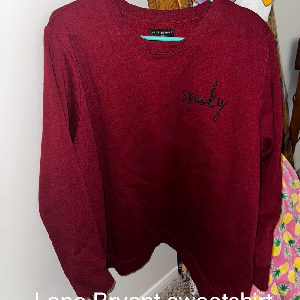 Lane Bryant Burgundy Sweatshirt with Spooky Text
